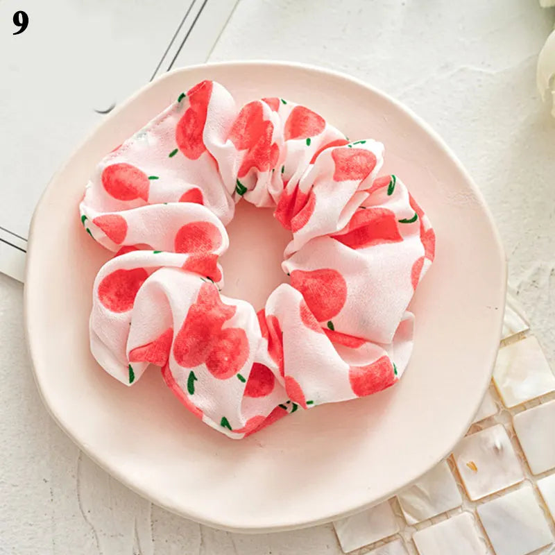 Summer Fruit Print Scrunchies Zitrone Grapefruit Birne Pfirsich bedruckter elastischer Haargummi Damen Mädchen Kopfbedeckung Haar-Accessoires