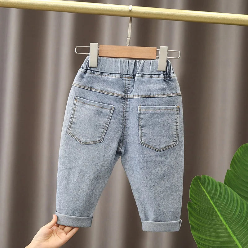 Spring kids girl's clothes baby elastic band straight-leg love jeans pants for girls' baby clothing outer wear denim trousers