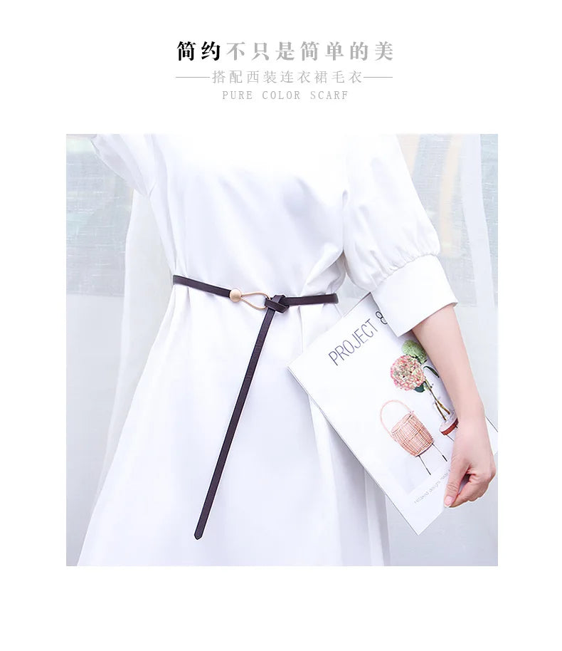 New Fashion Leather Women Belt Designer Metal Buckle Waist Strap All-match Lady Dress Coat Sweater Decorative Knotted Waistband