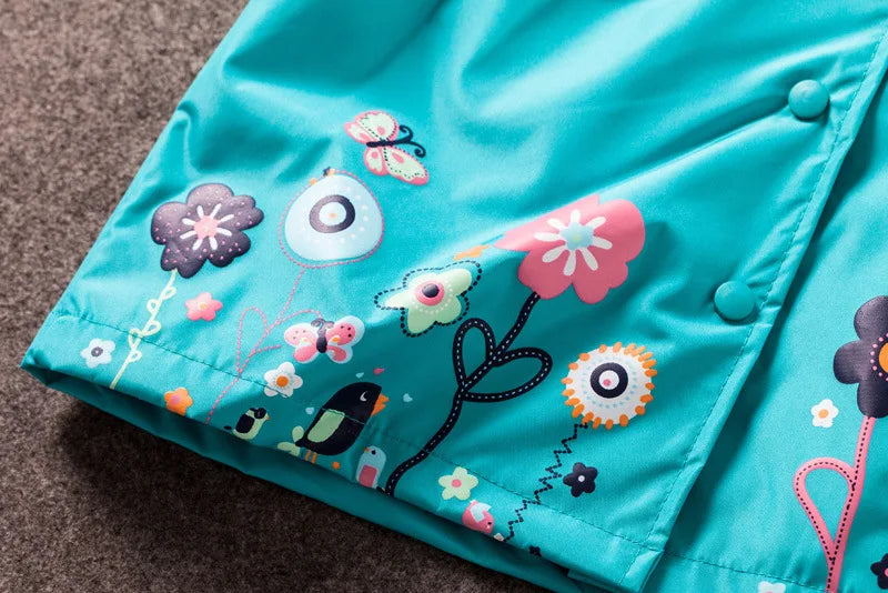 Flowers Girls Jackets Autumn Waterproof Kids Jacket Windbreaker Coat Hooded Casual Girls Raincoat 2-6 Year Old Children Clothing