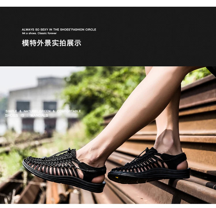 Men's Shoes High-quality Hand-woven Shoes Pull-on Outdoor Sandals Summer Soft Non-slip Gladiator Hiking Beach Platform Sandals