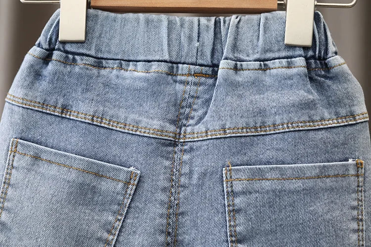 Spring kids girl's clothes baby elastic band straight-leg love jeans pants for girls' baby clothing outer wear denim trousers