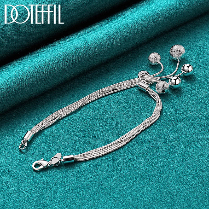 DOTEFFIL 925 Sterling Silver Snake Chain Smooth Matte Beads Pendant Bracelet For Woman Charm Wedding Engagement Fashion Jewelry
