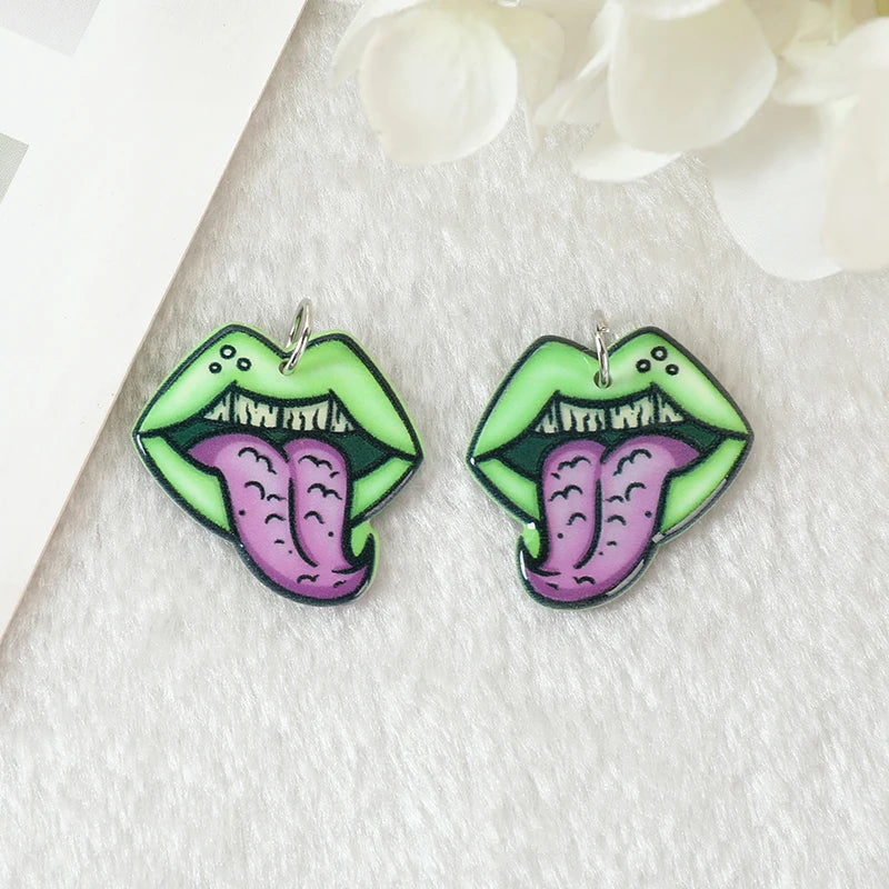 10 Pcs Halloween Charms Zombie Brain Heart Mouth Eyeball and Gravestone Acrylic Jewlery Findings For Jewelry Diy