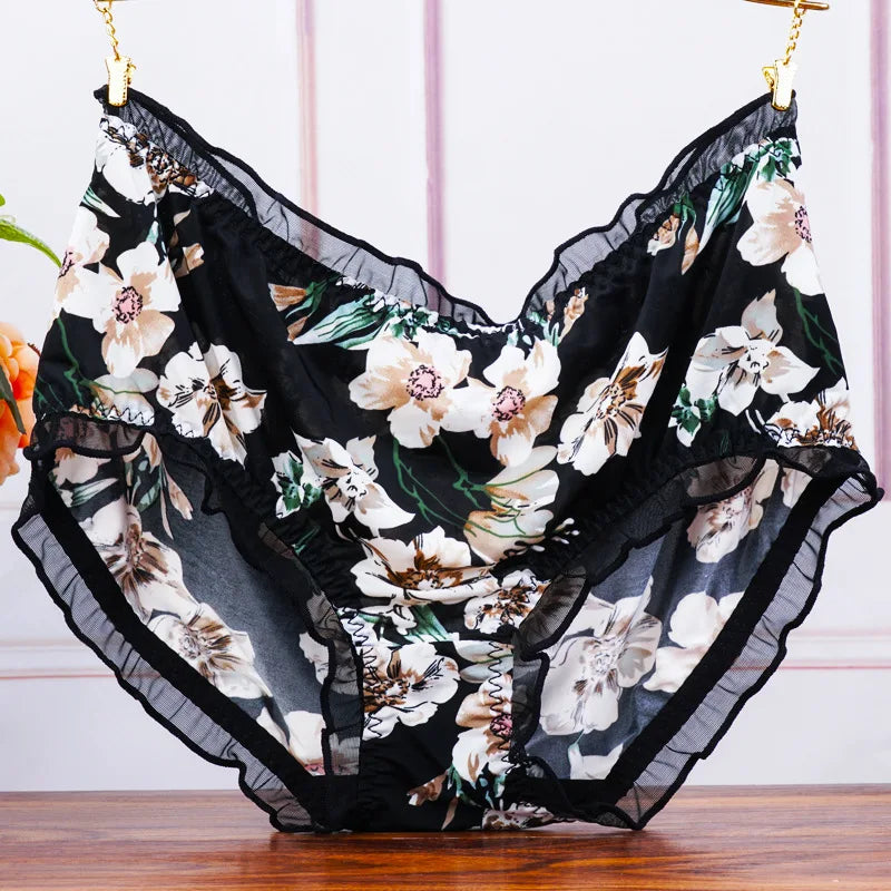 Women Big Size High Waist Panties Print Leopard Briefs Underwear Lady Sexy Lace Ruffles Seamless Camouflage Underpants Lingerie