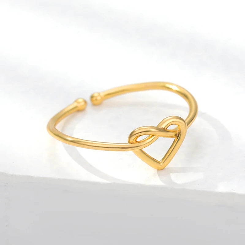 Stainless Steel Heart Rings For Women Lover Gold Color Open Female Ring Fashion Engagement Wedding Party Finger Jewelry Gift