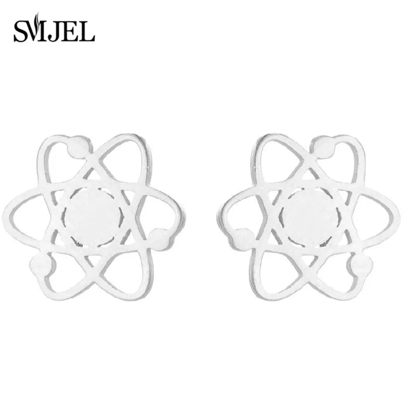 Punk Stainless Steel Chemistry Atom Shape Earrings for Women Men Creative Science Pendant Studs Jewelry Graduation Gift Friend