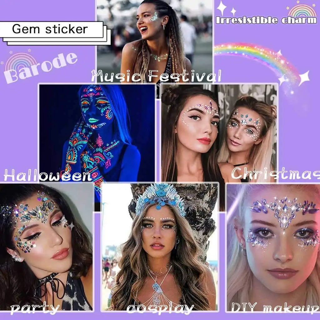 Body Jewelry Sticker Mardi Gras Crystal chest Sticker Rhinestone Body Sticker Temporary Tattoos for Women Music Rave Party