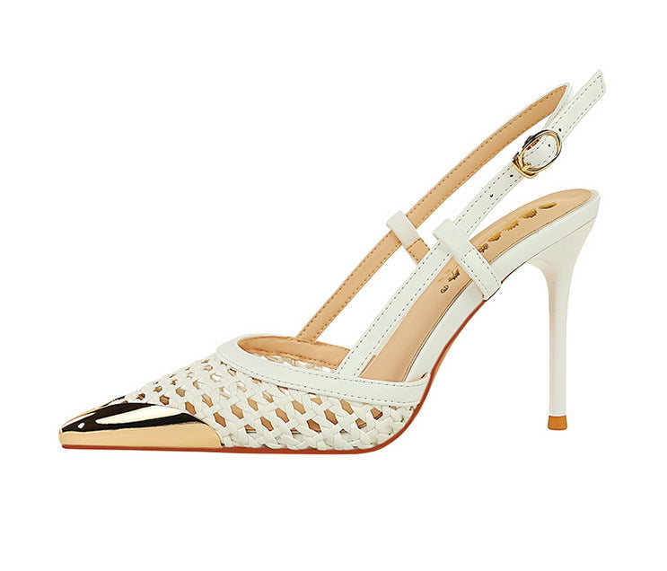 Fashion hollow Weaving Women Pumps Metal pointed tip High Heels Stiletto 9.5 cm buckle Summer Women's high-heeled sandals Shoes