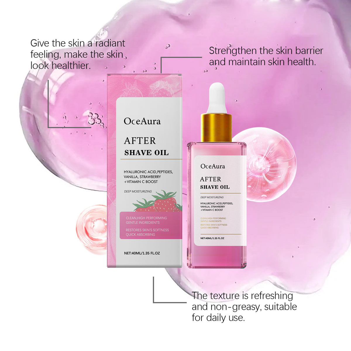 Strawberry Vanilla After Shave Oil Firming Soothing Moisturizing Softening Nourishing Smoothing Hair Removal Care Essential Oil