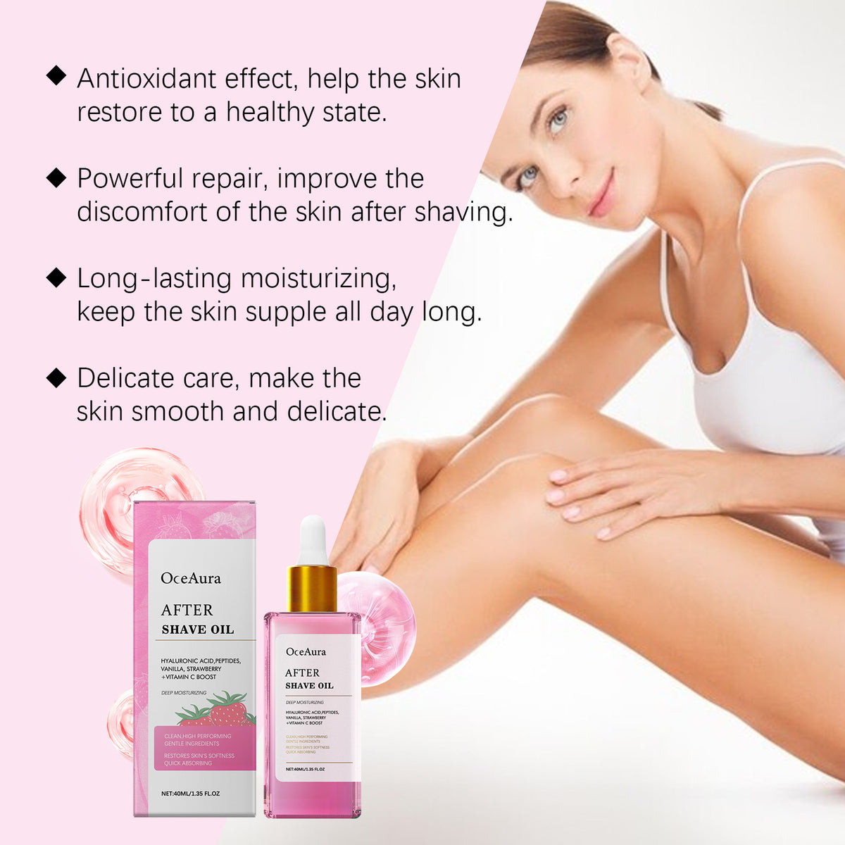 Strawberry Vanilla After Shave Oil Firming Soothing Moisturizing Softening Nourishing Smoothing Hair Removal Care Essential Oil