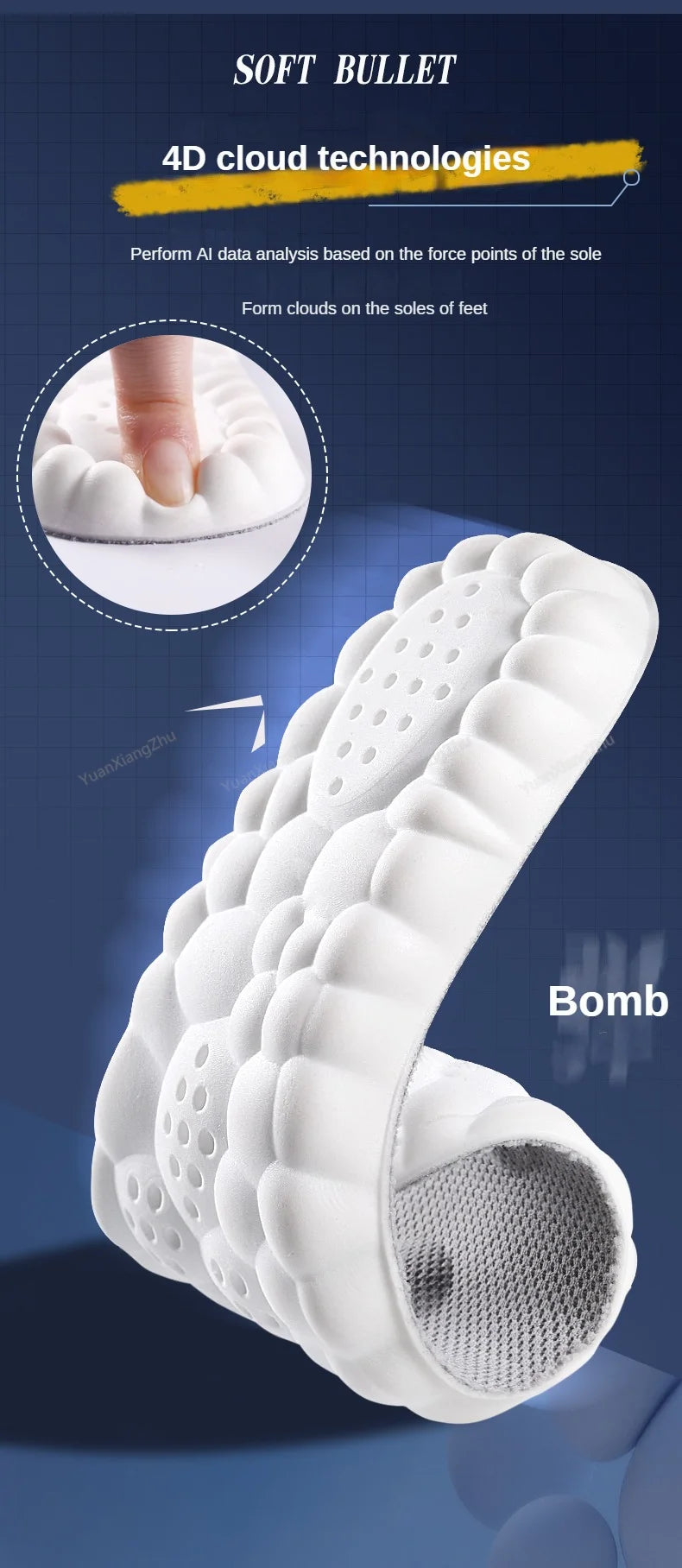 Neue 4D-Massageeinlagen, superweiche Sportschuh-Einlegesohle für Füße, Laufschuhsohle, Fußgewölbestütze, orthopädische Einlagen, Unisex