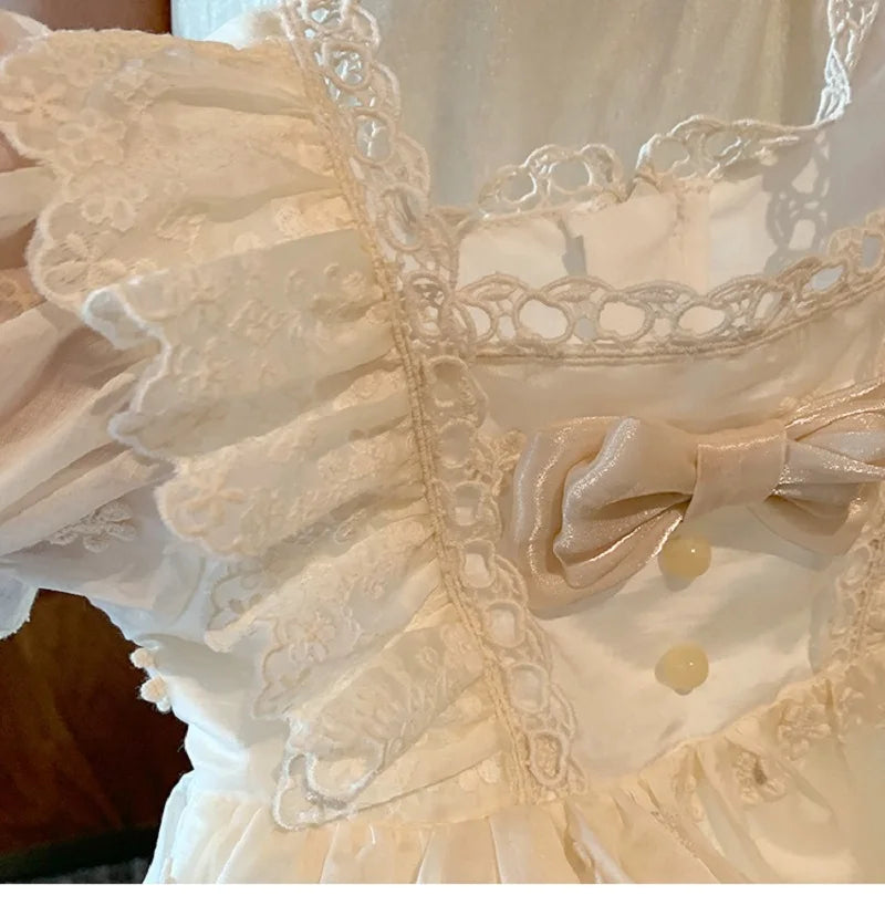 Girls' French Lolita Princess Dress, New Summer Style One-Year-Old Dress, White Cute Little Girl's Beautiful Short-Sleeved Dress