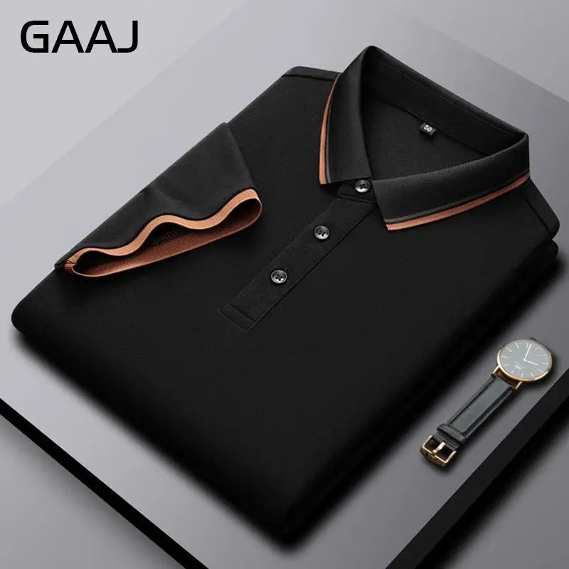 GAAJ Business Polo Shirt Men,Casual Brand Tops,Striped Collar T shirt,High Quality Cotton Tee,Social Poloshirt,Menswear Clothes
