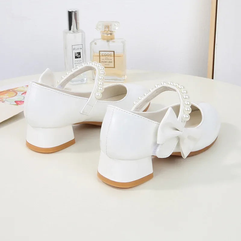 Summer Girls Shoes High Heels Patent Leather White Girl Communion Shoes Party Formal Princess Dress Shoe Girl Wedding Ceremony