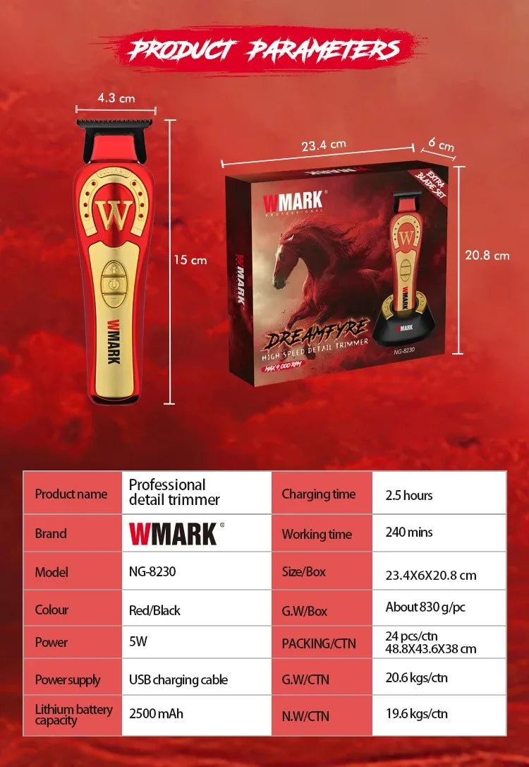 WMARK Hair Trimmer Professional Barber Clipper Cordless Hair Cutting Machine 9000 RPM Adjustable Trimmer for Men NG-8030 NG-8230
