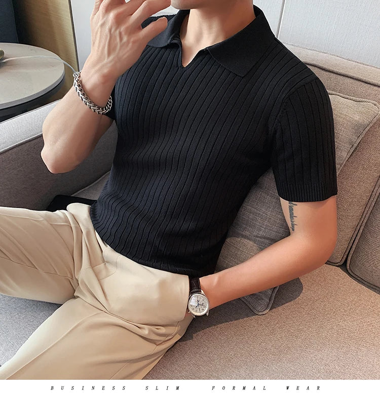 2021Top Grade New Summer Mens Polo Shirts With Short Sleeve Turn Down Collar Casual Knit Solid Colo Tops Fashions Men Clothing