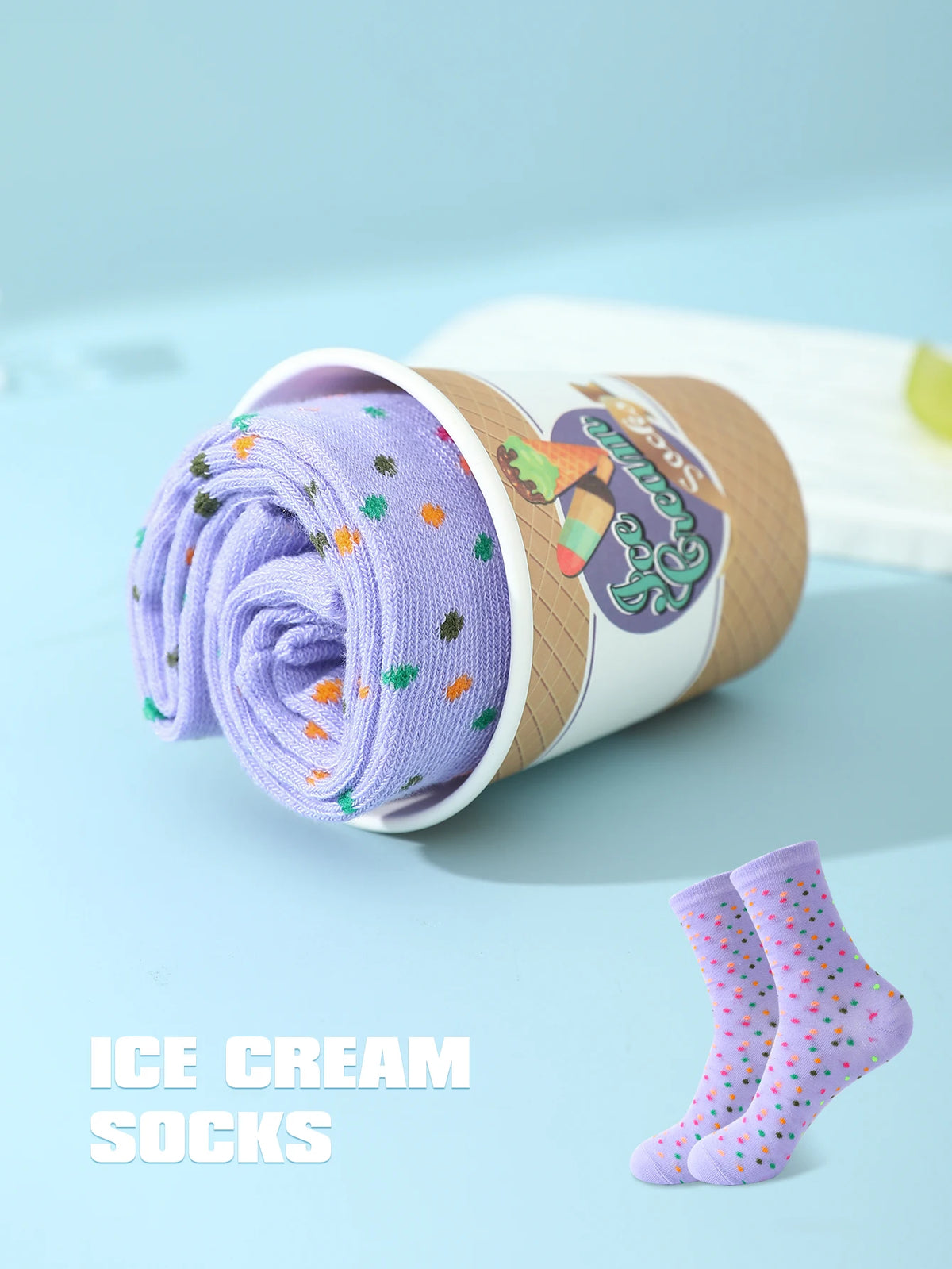 1 pair of mid-length socks for men and women, ice cream personality funny gift paper cup box, novel and creative, interesting gi