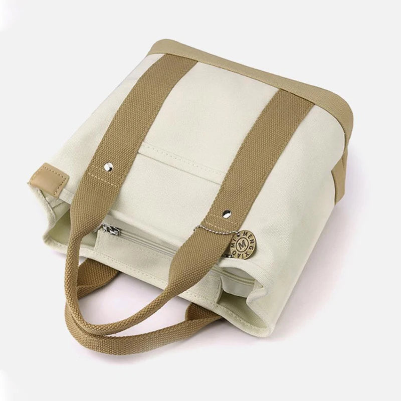 Canvas Tote Bag Portable Large Capacity Leisure Lunch Bento Bucket Bag Multi-divided Handbag