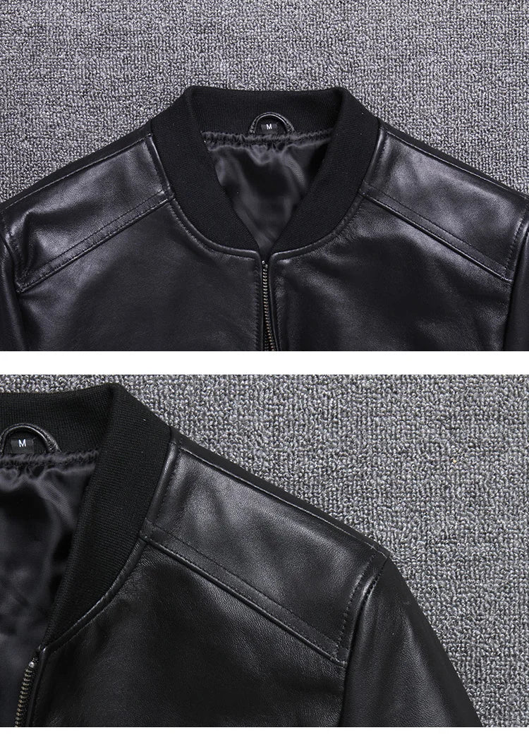 Leder Bomberjacke Herren Fliegerjacke Schwarzes echtes Leder Schaffell Kurz Slim Business Jacke Leder