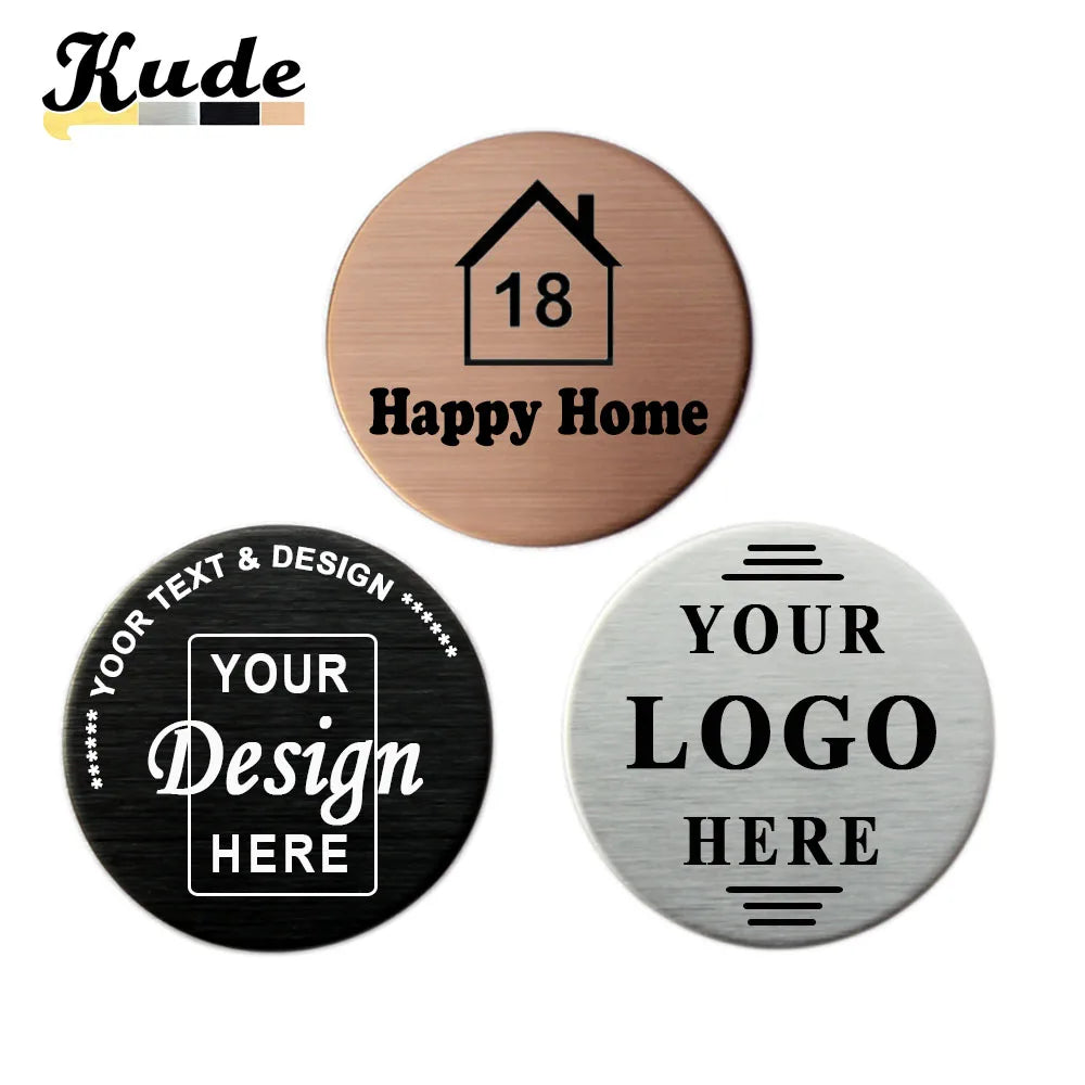 30mm/40mm Round Custom Personalized Laser Engraved Your Text Logo Business ID Plate Steel Metal Door Wall Photo Tag Name Badges