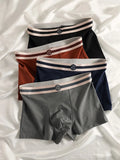 4-Piece Men's Cotton Boxer Briefs Set - Striped Logo Waistband Multi-Color Underwear