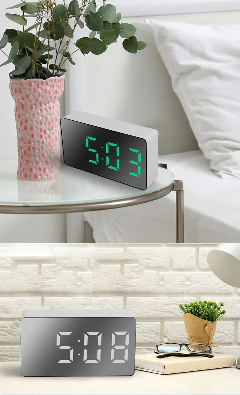 Multifunctional Table Clock Digital Alarm Snooze Mirror Display Time Night LED Light Desk Desktop Home Decor Gifts for Friends