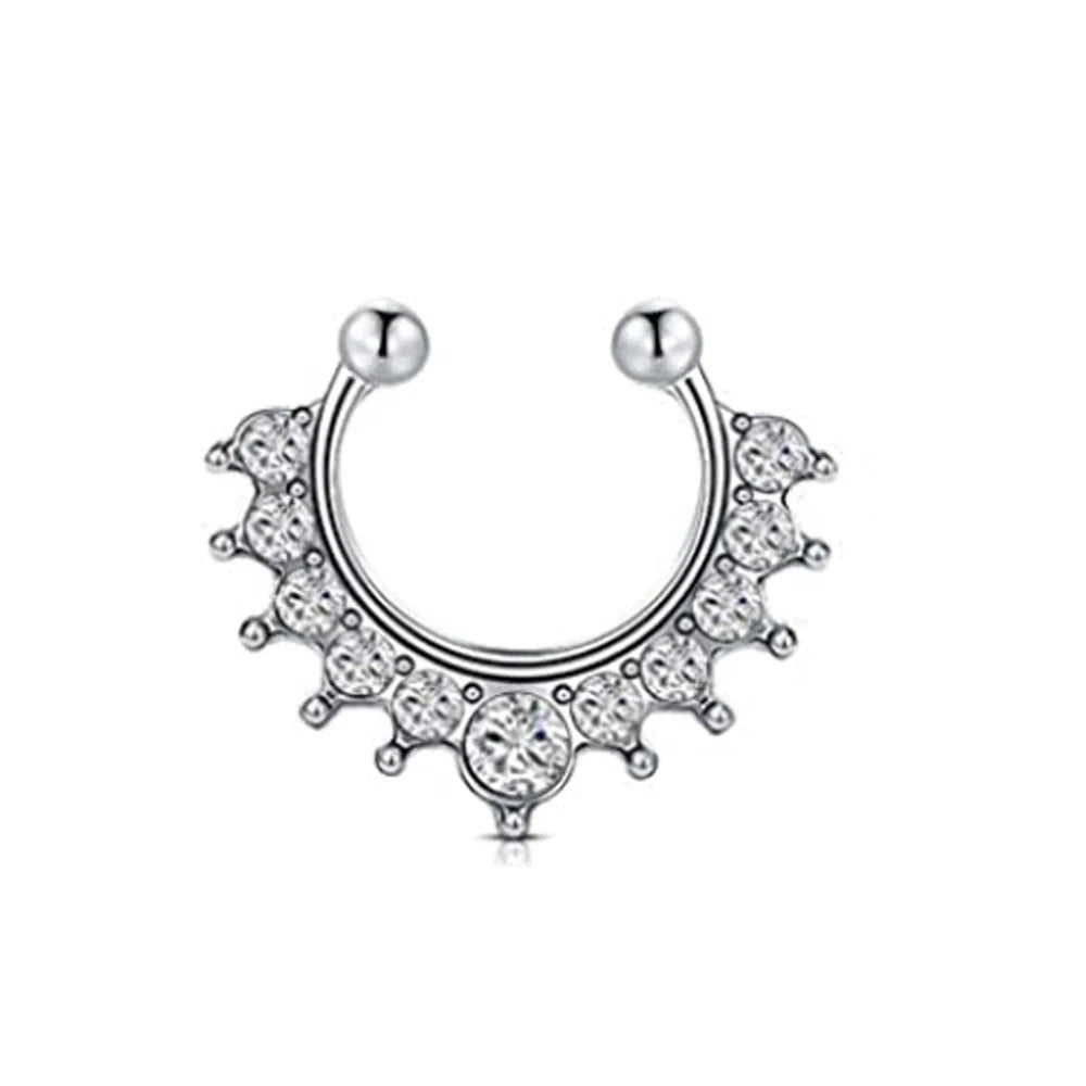 1 Stück gefälschte Septum-Ringe, künstliche Nasenringe, Reifen aus Edelstahl, künstlicher Lippen-Ohr-Clip, kein Piercing, Septum-Nasenring, gefälschter Piercing-Schmuck