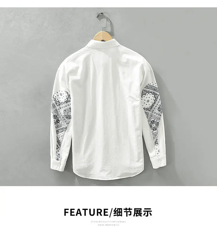 Men Casual Long Sleeve Shirt Trendy Patchwork Print High End Stylish Top