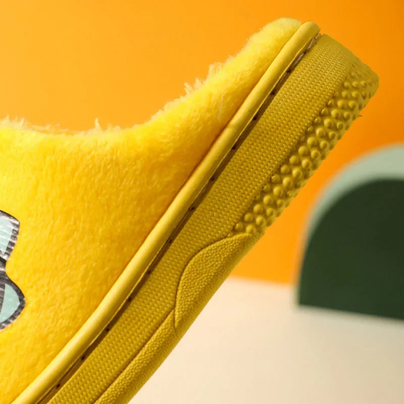 Cartoon Dinosaur Winter Warm Slippers for Kids Boys Girls Non-slip Thickness Soft Soled Slippers for Children Home Plush Shoes