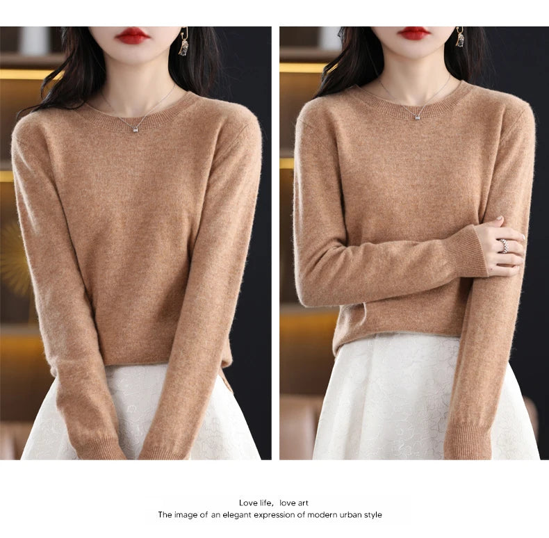 Women 100% Merino Wool Sweater O-Neck Long Sleeve Cashmere Knitwear Pullover Aliselect Fashion Autumn Winter Clothing Tops