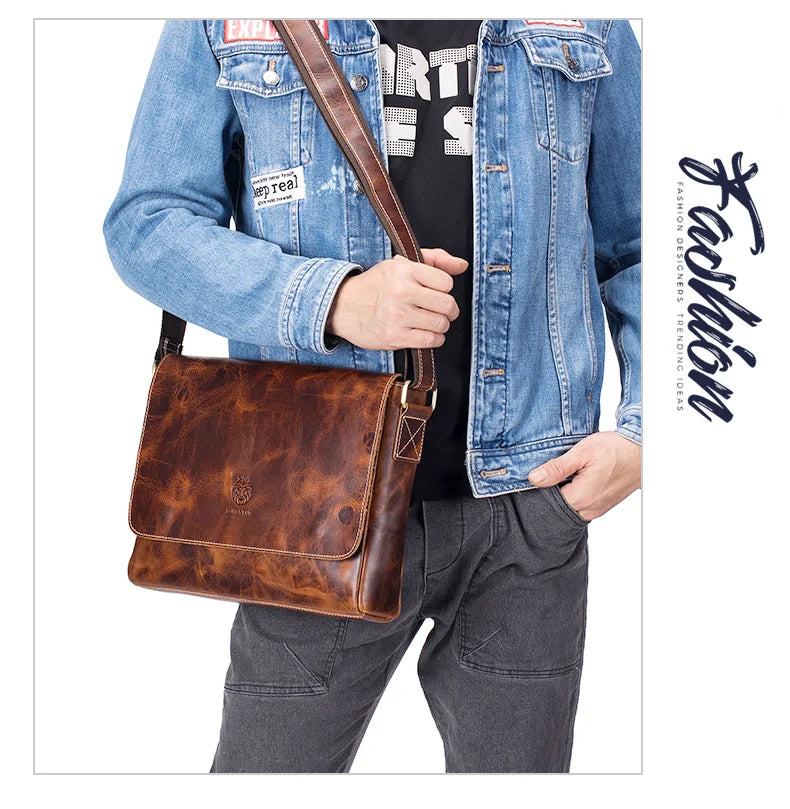 SCHLATUM 100% Genuine Leather Men's Shoulder Bags Messenger Bag for Men Crossbody Bags new Small Man Designer Handbag Bolso Male