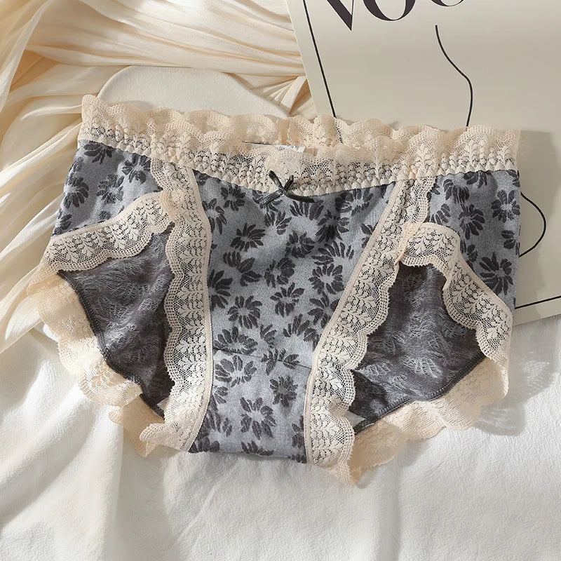 M-XL Sexy Lace Panties Women's Underwear Panty Plus Size Fashion Flower Briefs Mid Waist Seamless Underpants Female Lingerie
