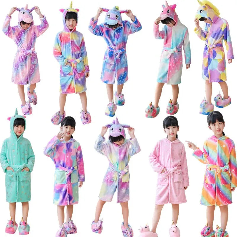 Pink Princess Bath Robe for Girls 3 4 5 6 7 8 9 10 11 12 Years Unicorn Kids Bath Towel Robe Kigurumi Winter Baby Girls Bathrobe