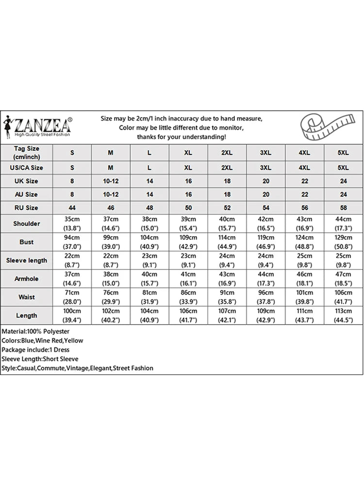 ZANZEA Vintage Geometric Print A-Line Dress Women Fake Two-Piece Stand Collar Short Sleeve Knee-Length Robes Holiday Vestidos