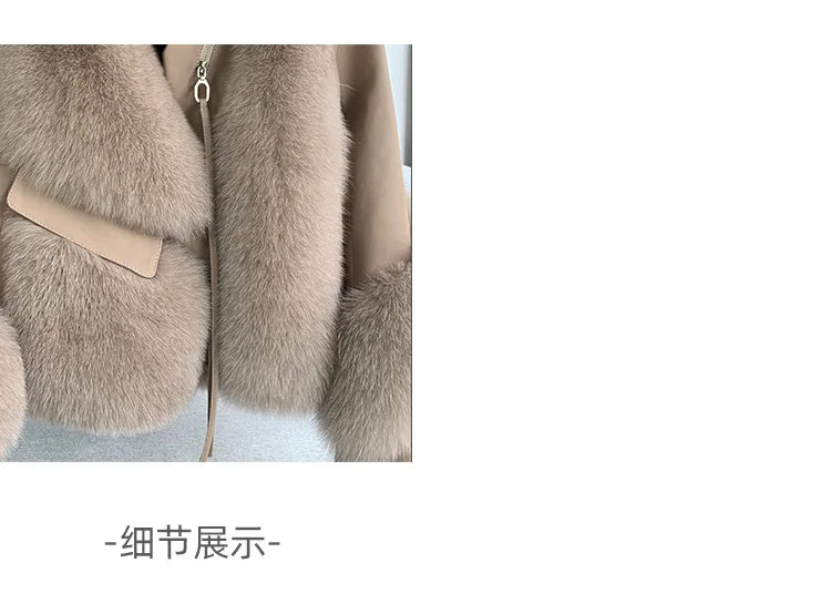 OFTBUY 2022 Real Fur Coat Winter Jacket Women Natural Fox Fur Genuine Leather Outerwear  Streetwear Locomotive Thick Warm New