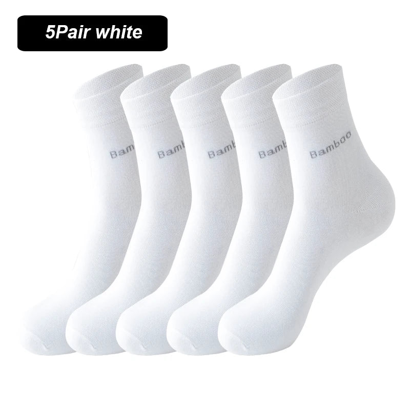 5Pairs Brand Men Bamboo fiber Socks Comfortable Breathable Casual Black White Business High Quality Male Gift Socks