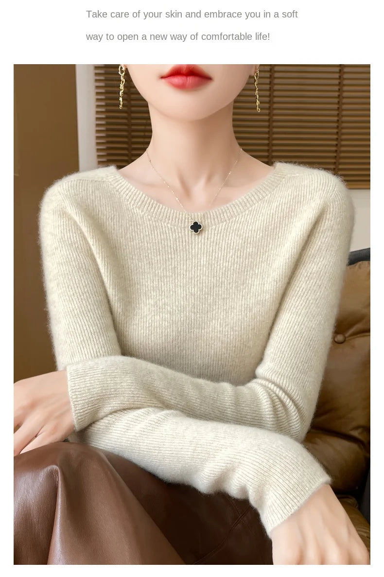 Early Fall New Crew-Neck Sweater Elegant High Elastic Simple Solid Color Thin Knit Crew-Neck Sweater Long Sleeve-GH458