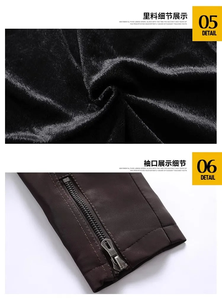 New Pilot Jackets Men's PU Jacket Fashion Casual Stand Collar Motorcycle Coats Trend Men Embroider Windbreak Warm Leather Jacket