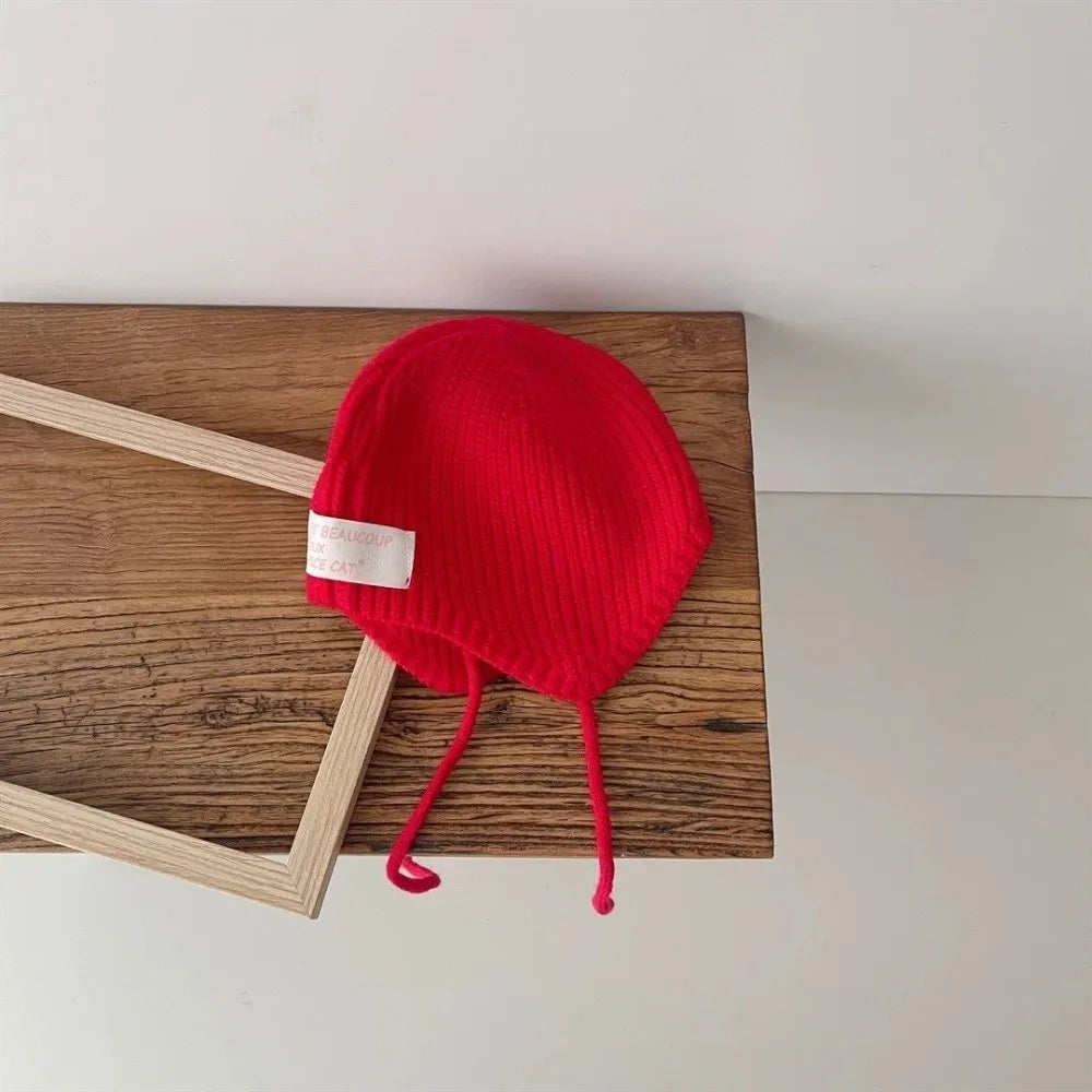 New Knitted Pullover Cap Windproof Coldproof Ear Protection Hat Warm Beanie Hat 0-3Y