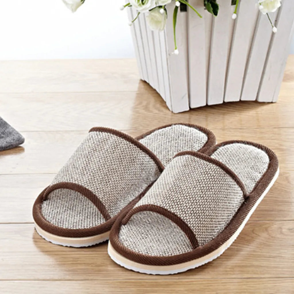 Linen Slippers Women And Men Household Indoor Floor Slippers Daily Home Simple Plain Mute Anti-Slip Comfortable Slippers