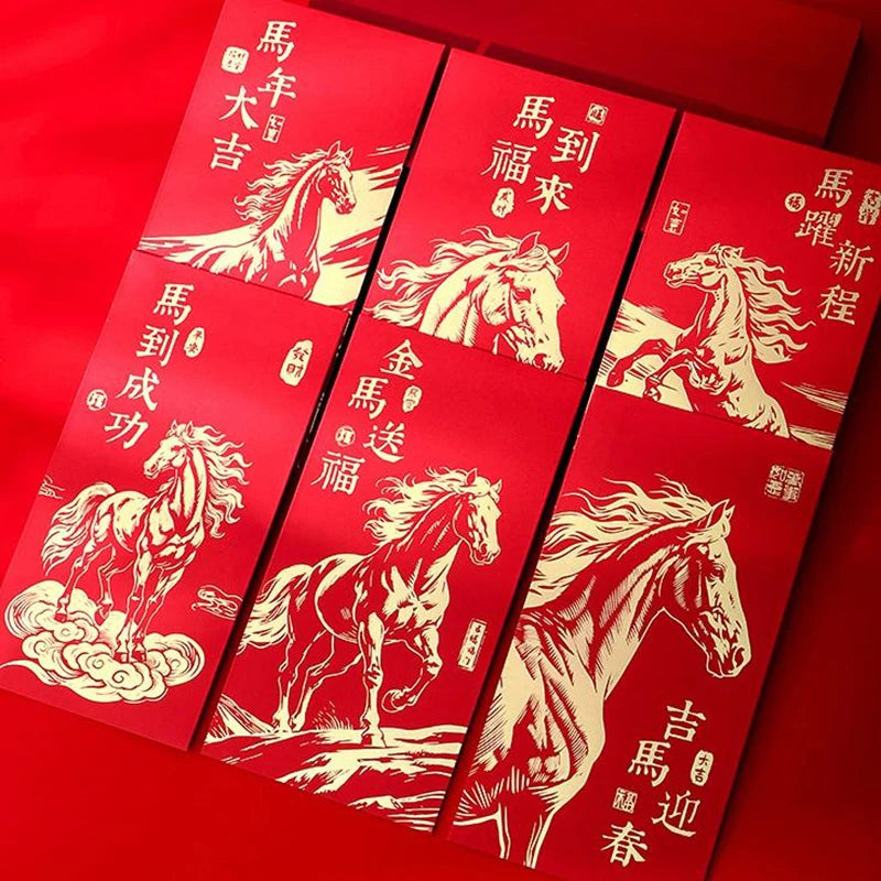 6 Pcs 2026 New Year Red Envelope Chinese Spring Festival Lucky Money Pockets Year of the Horse Lunar Year Celebration Supplies