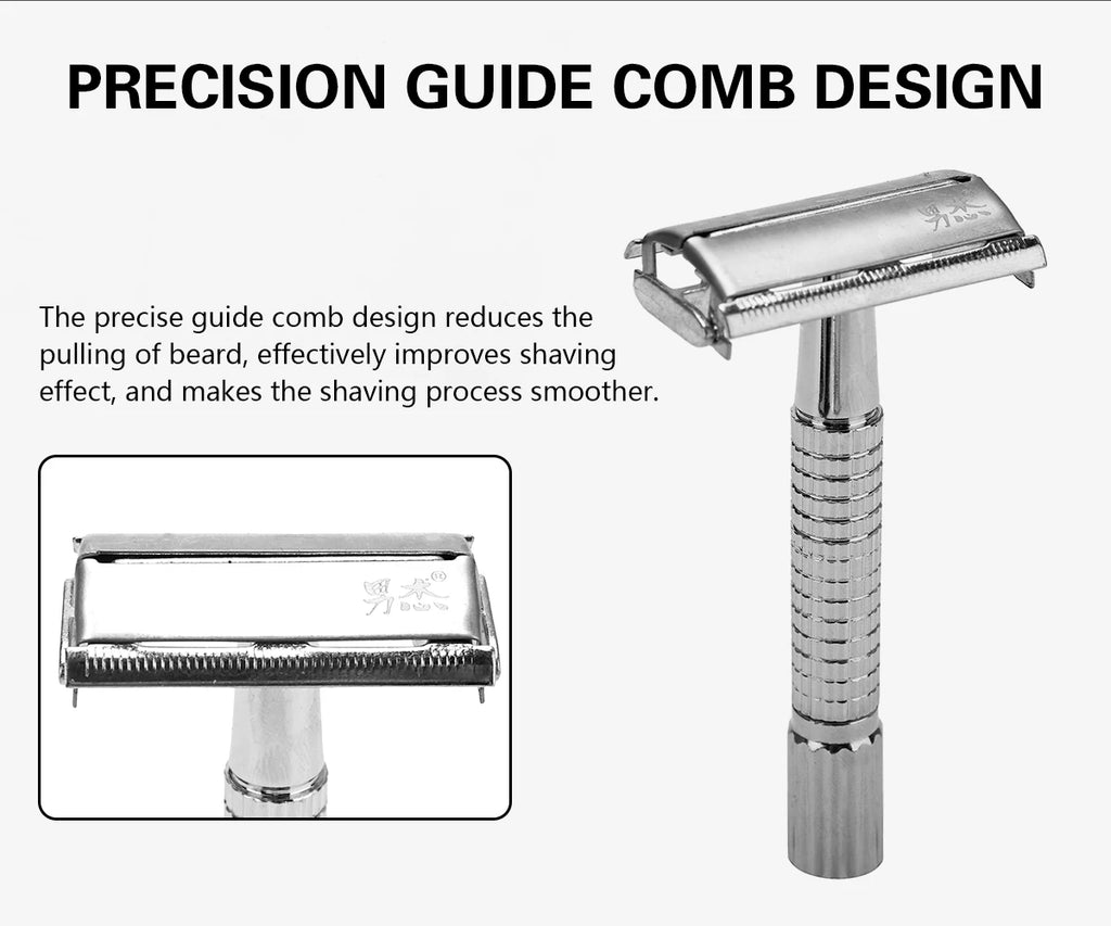 Barber Men's Traditional Double Edge Chrome Shaving Safety Razor for Male Premium Metal Manual Shavers