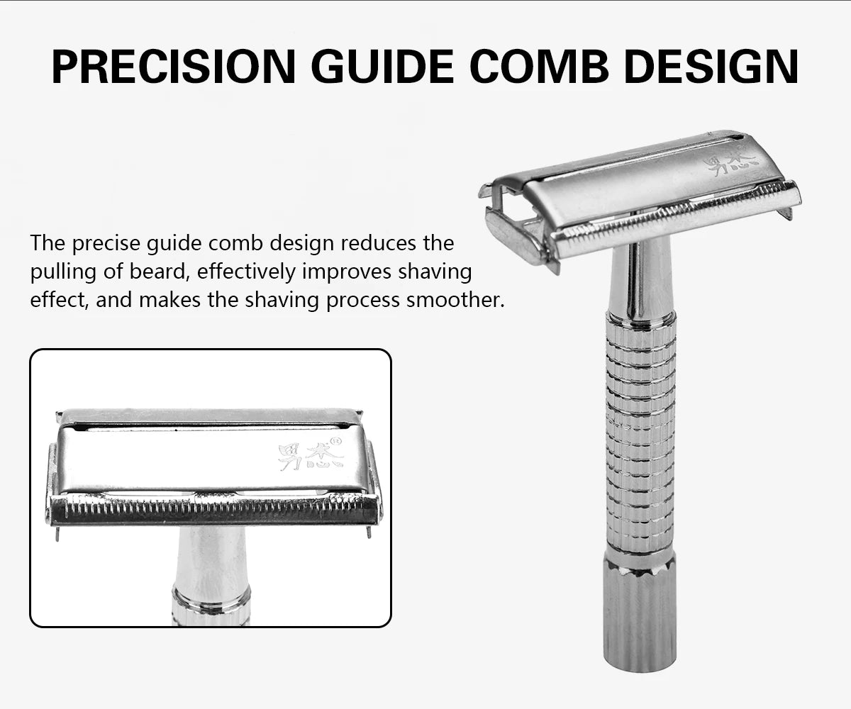 Barber Men's Traditional Double Edge Chrome Shaving Safety Razor for Male Premium Metal Manual Shavers