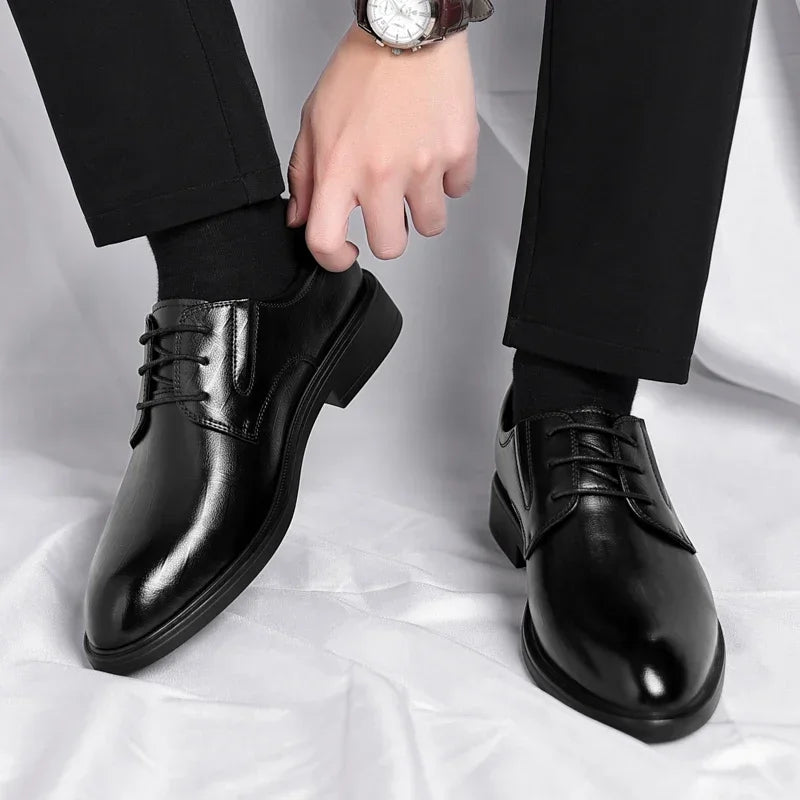 3/6/8 CM Elevator Shoes Men Dress Shoes Black Soft Leather Men Heighten Formal 1 Casual Business Men Oxfords Suit 2