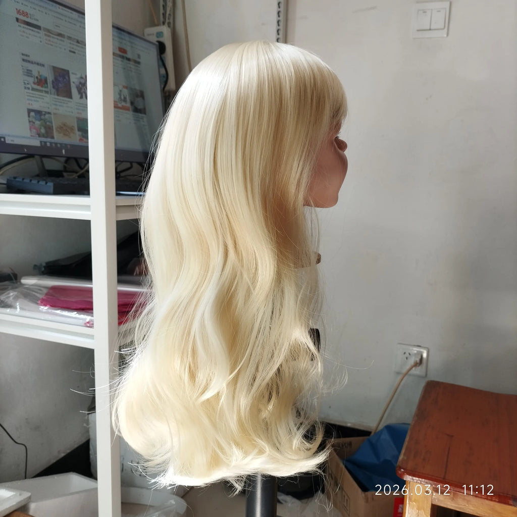 Kids Blonde Wigs Children Long Hair Accessories Baby Golden Headgear Little Girl Party Cosplay Headdress Student Tiara Coronet
