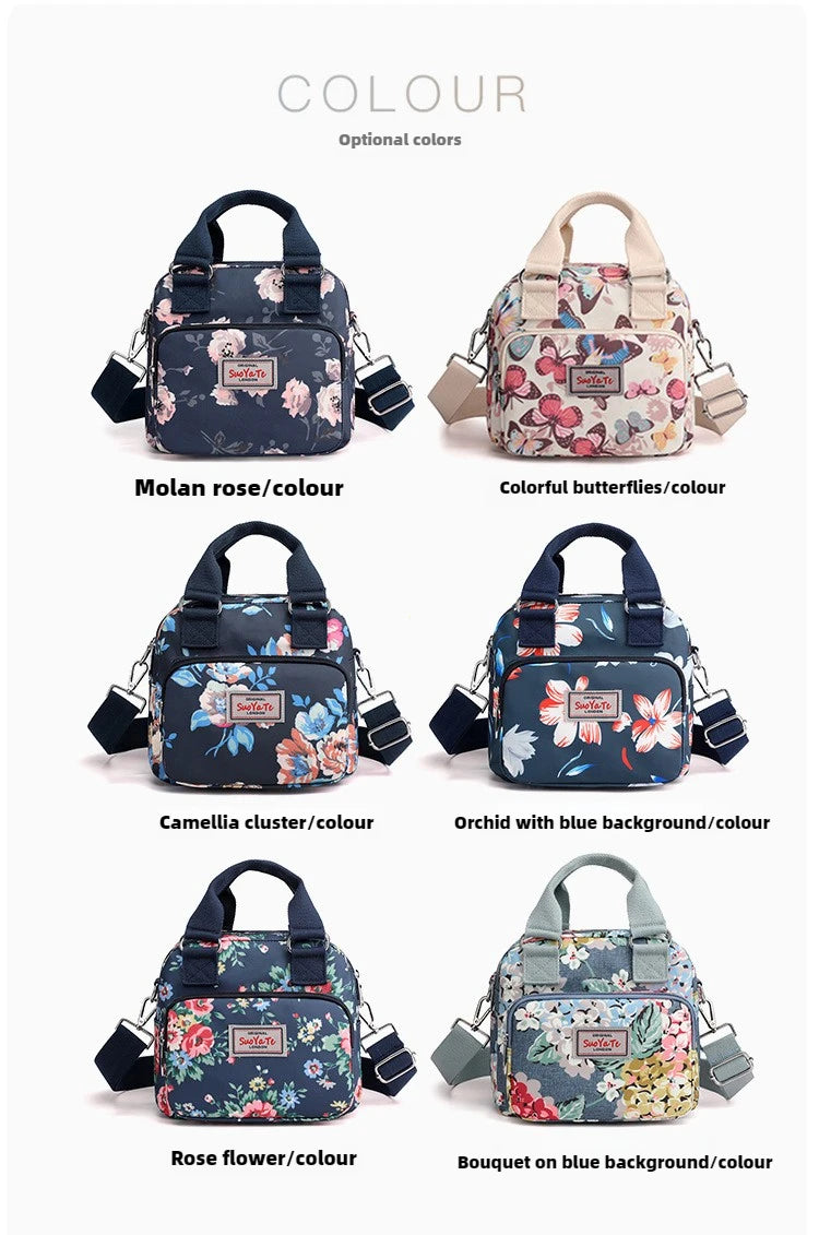 Brand Women Crossbody Bag Portable Female Shoulder Bags Printed Flower Nylon Messenger Bags Multi-pocket Ladies Handbags Bolsa