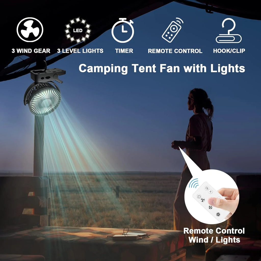 Remote Control Mini Desk Fan USB Rechargeable 12000mAh Large Battery Portable Outdoor Camping Clip Fan with LED Night Light