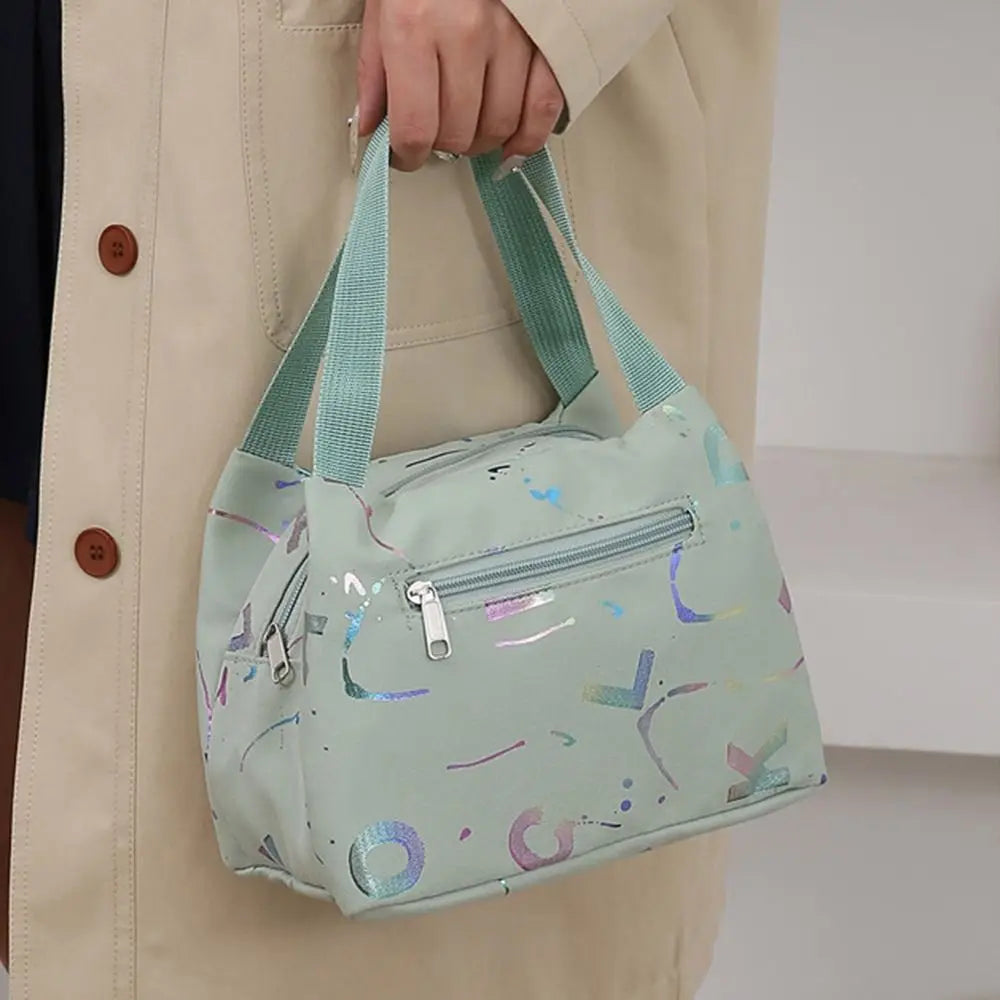 New Bronzing Printing Handbag Oxford Cloth Waterproof Tote Bags Large Capacity Lunch Bag Simple Versatile Shopping Handbag