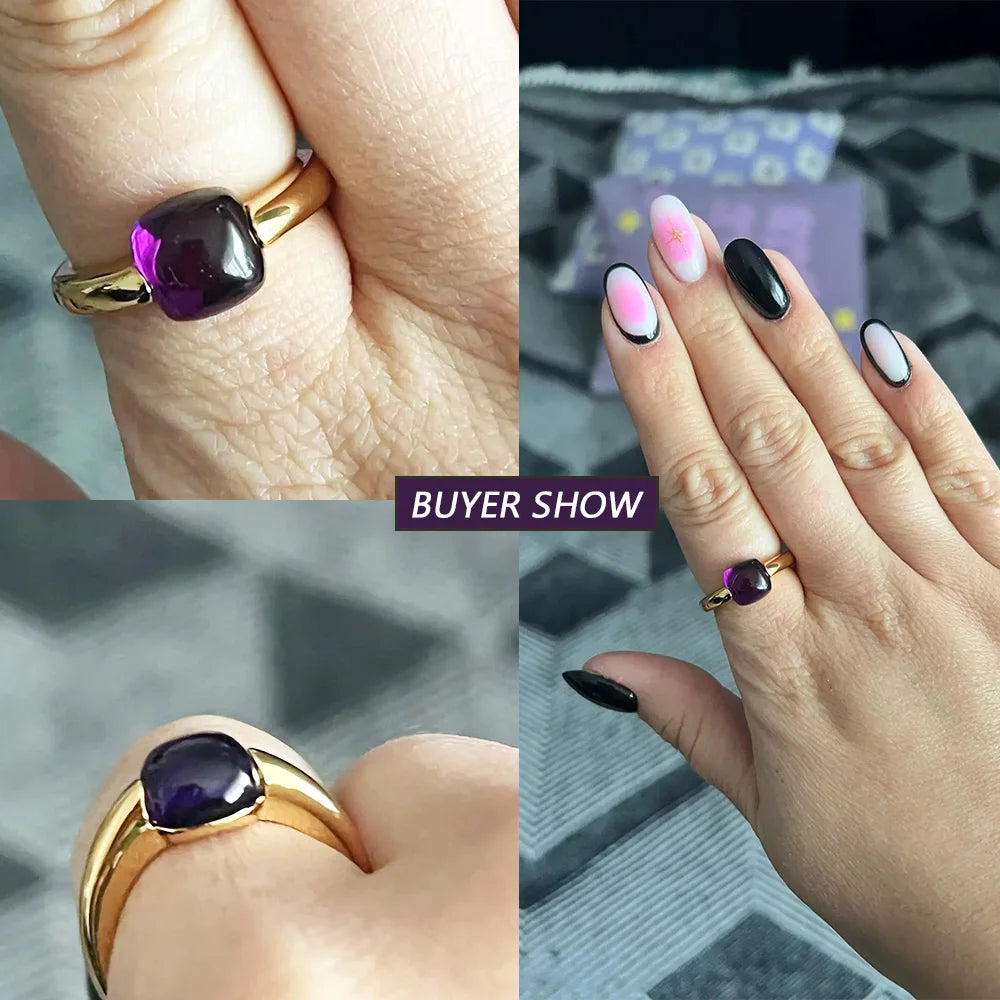 ALLNOEL 925 Sterling Silver 10K Gold Plated Color Crystals Rings For women's ring Luxury Inlaid Water Drop Pendant Party Gift